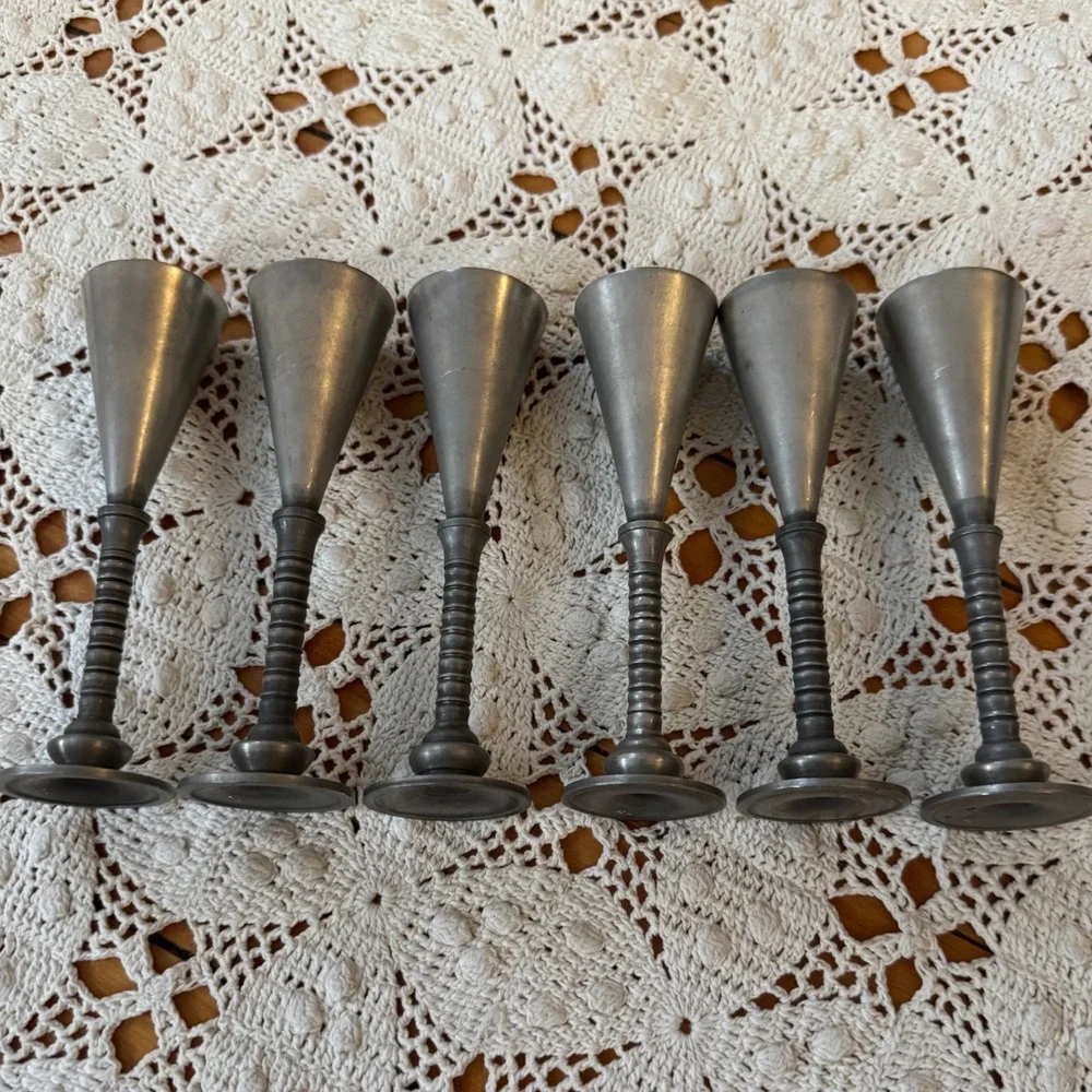 Vintage Art Deco Gunnar Havstad Pewter Cordial Wine‎ Cups Glasses MCM Barware